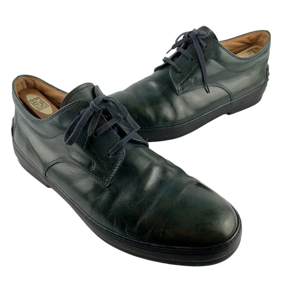 TOD'S Olive Green‎ Italian Leather Vibram Sole Casual Derby
